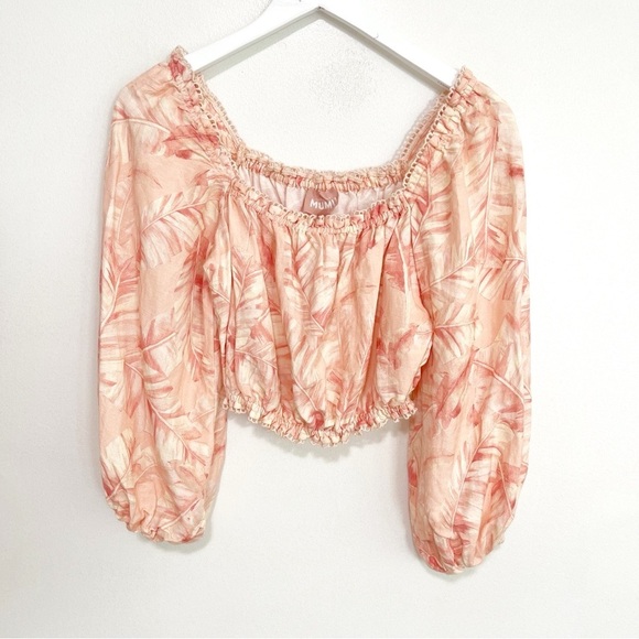 BOGO! Show Me Your Mumu Claudia Crop Linen Blouse Pink Majestic Palm Small - Picture 3 of 9